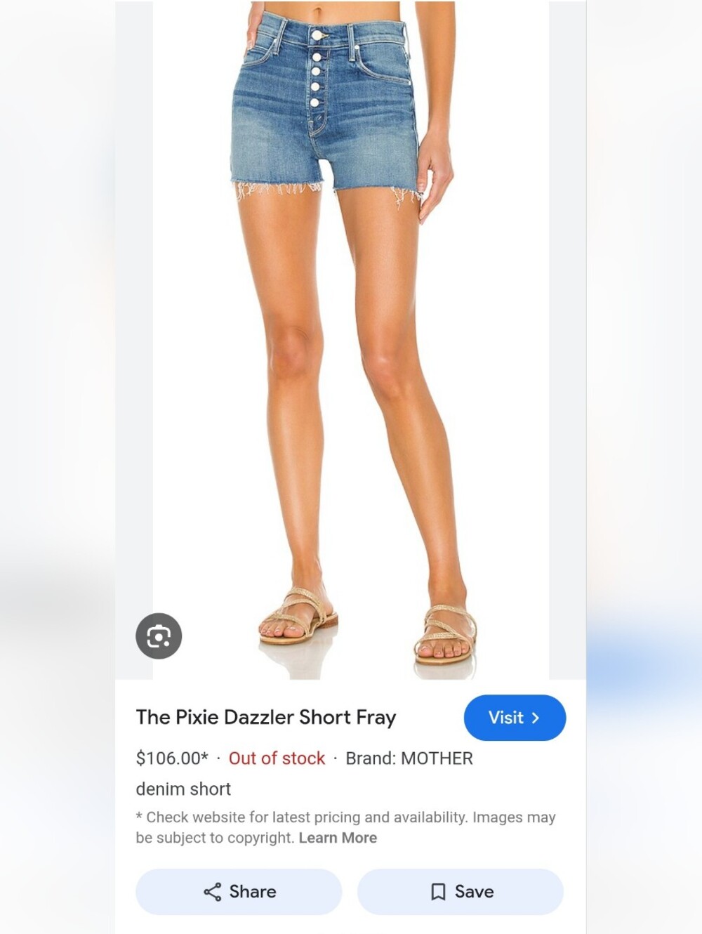 MOTHER The Pixie Dazzler Short Fray - Blue Denim Shorts Size 28